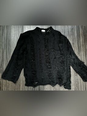 S POL Black Open-Weave Knit Top whimsigoth grunge distressed fringe